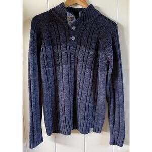 Weatherproof Men's Small Navy Ombre Quarter Button Sweater Cable knit